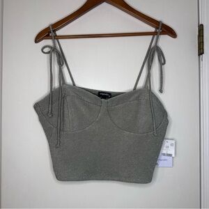Originality Sage Silver Metallic Tie Strap Bustier Crop Top XL